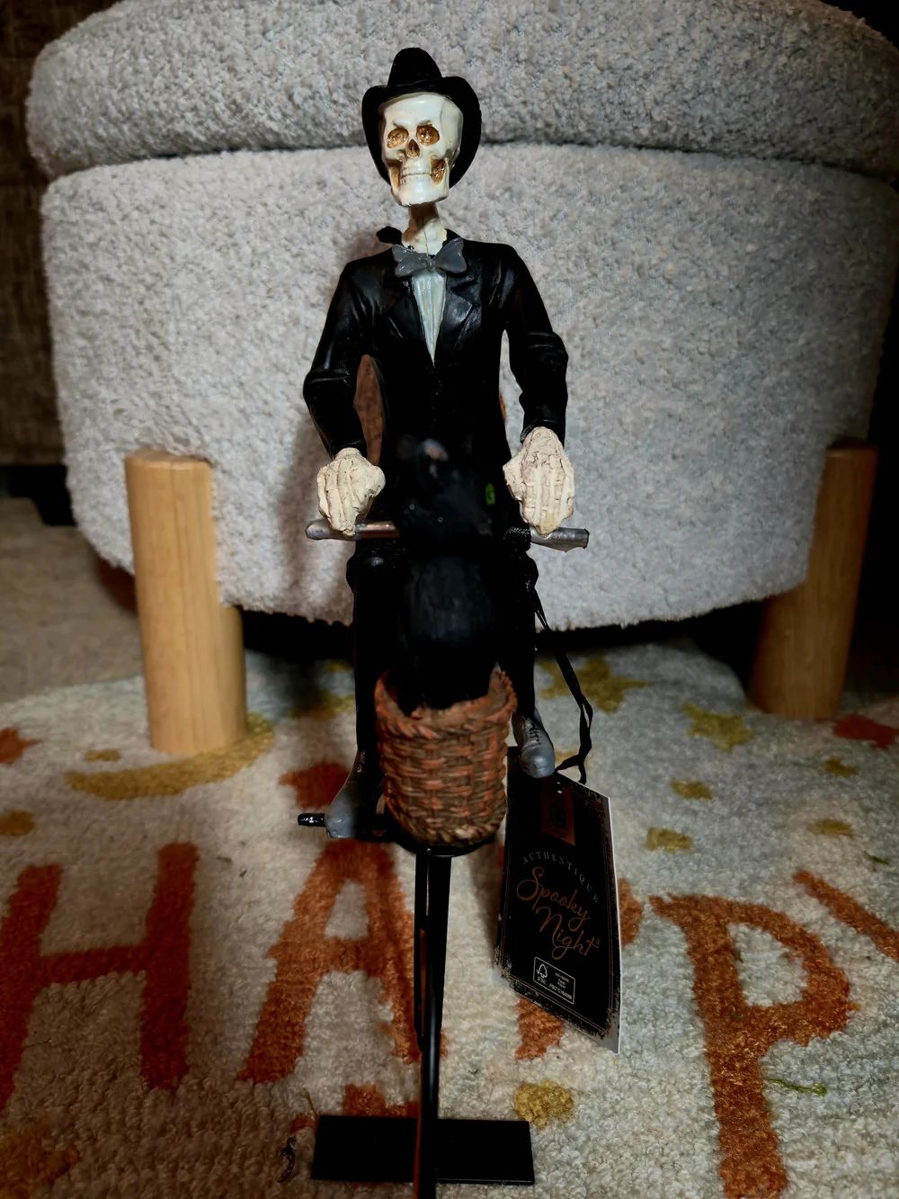 Halloween Spooky Night Skeleton On Bicycle Figurine Prop Cat Pumpkin Tuxedo NWT